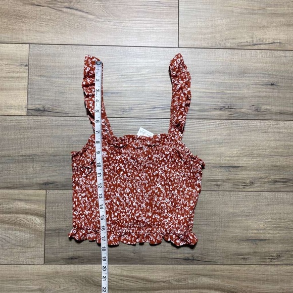 Ultra Flirt Womens Juniors Floral Smocked Cropped Tank Top Size M Brown White - Picture 3 of 7